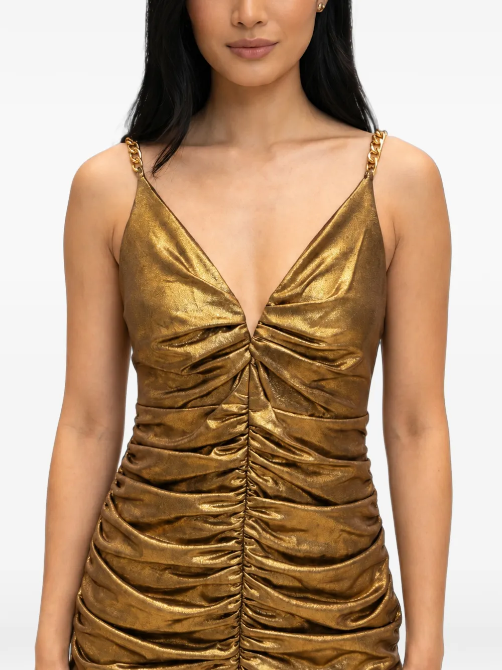 GUESS USA metallic ruched gown Goud