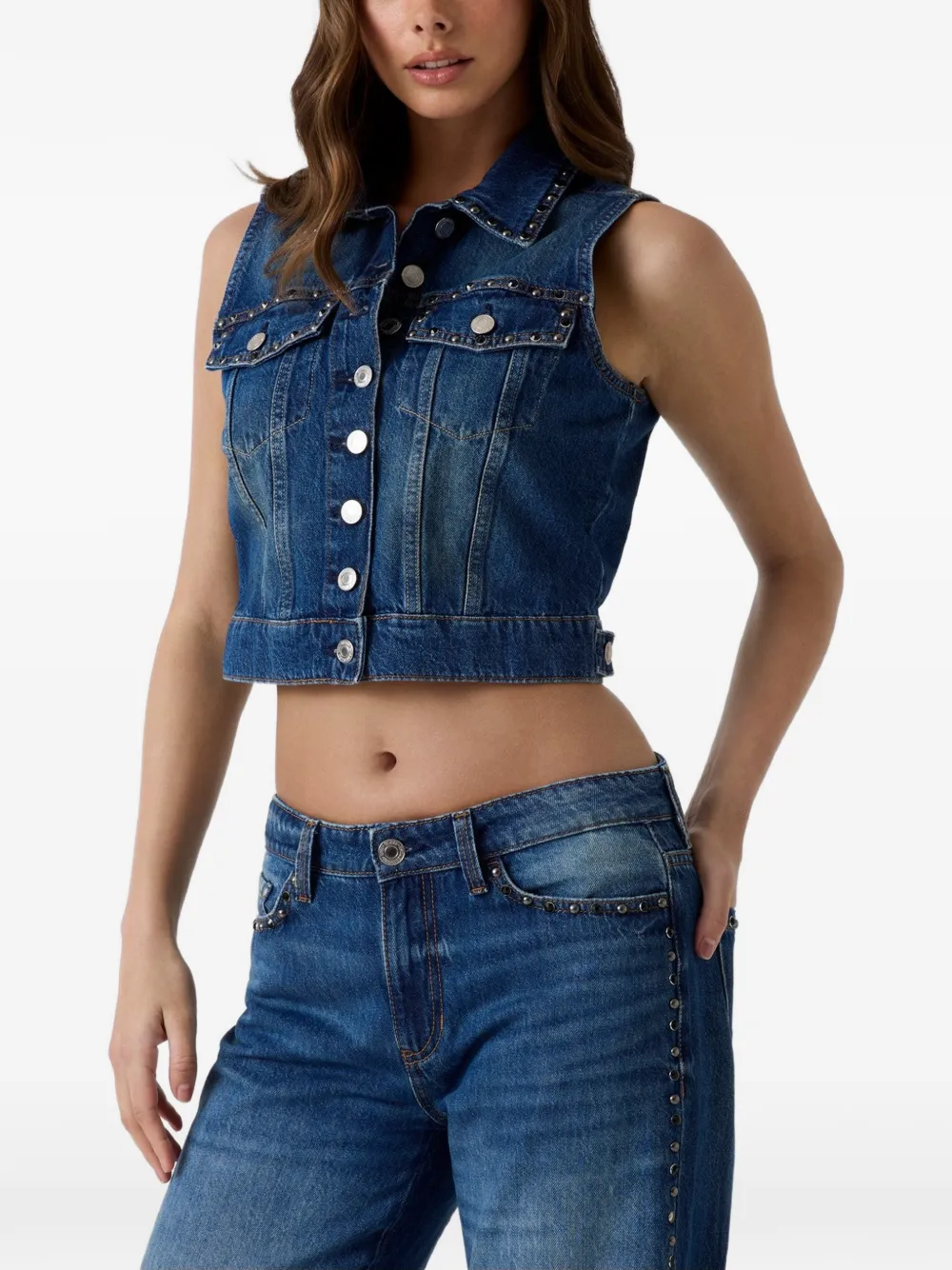 GUESS USA Jill denim top verfraaid met studs Blauw