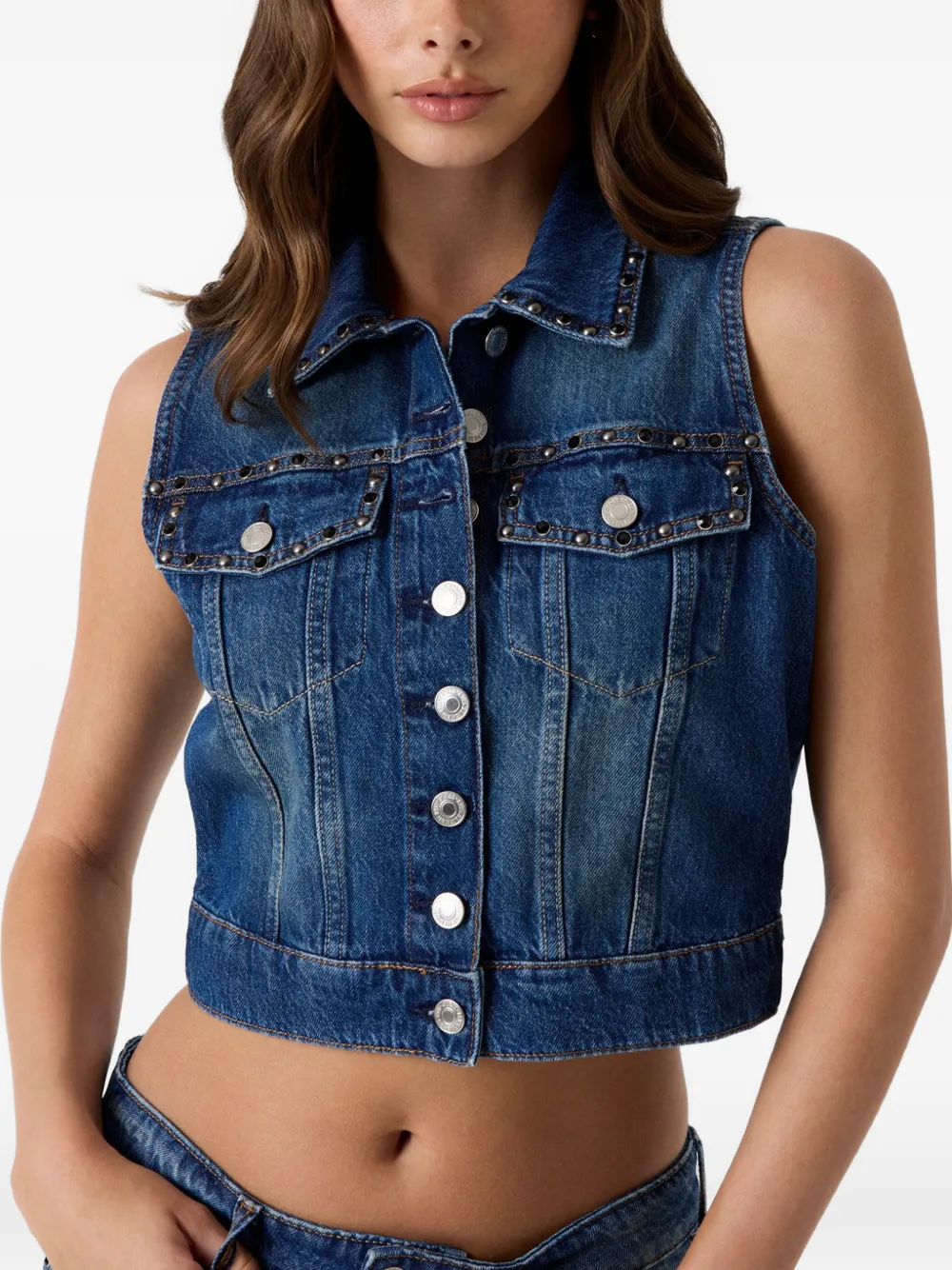 GUESS USA débardeur en jean Jill à détails de clous - Bleu GUESS USA débardeur en jean Jill à détails de clous - Bleu