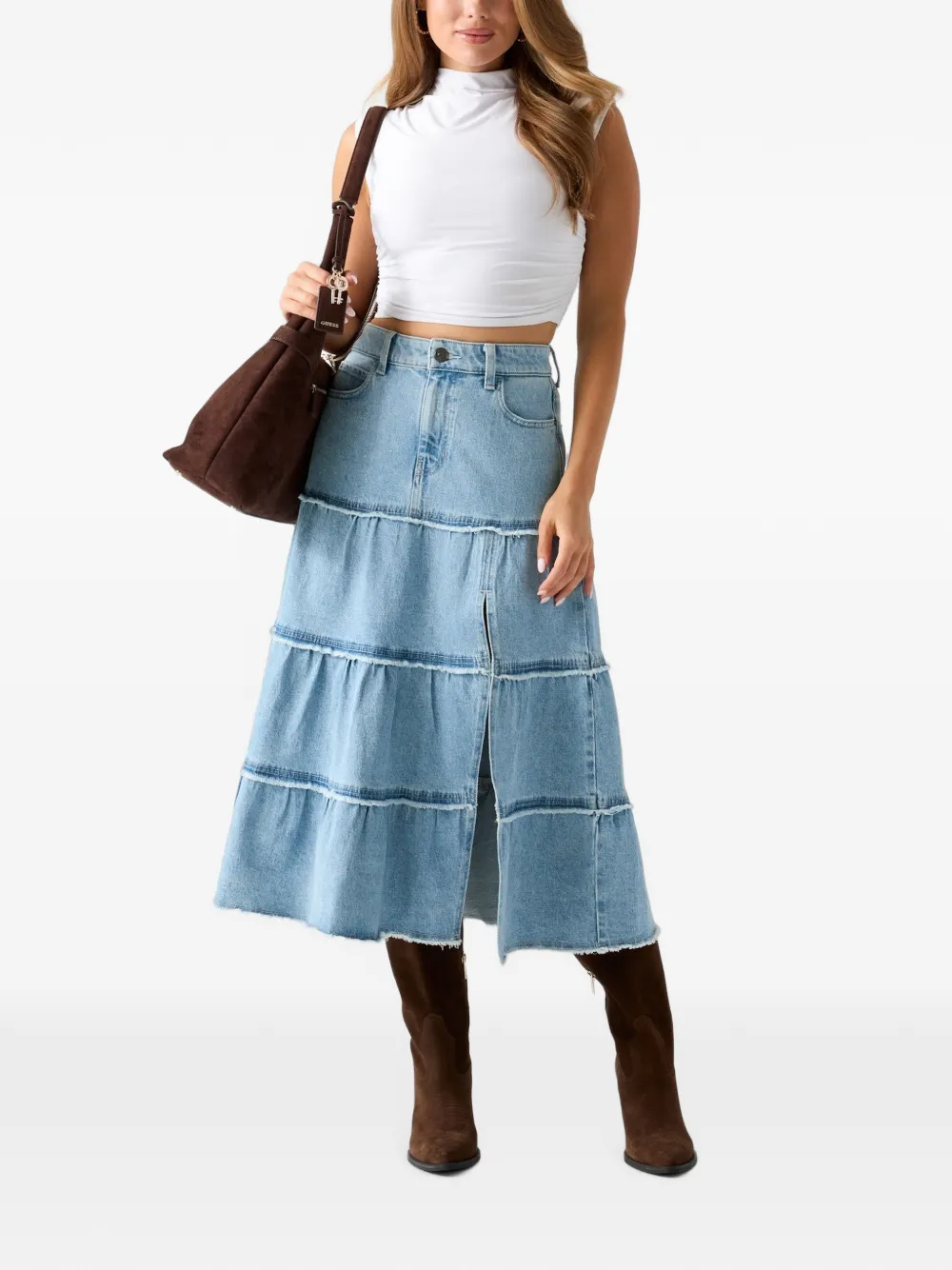 GUESS USA Gelaagde gerafelde midi-rok Blauw