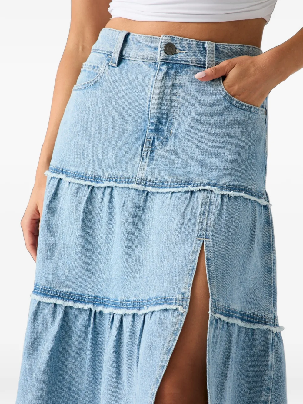 GUESS USA Gelaagde gerafelde midi-rok Blauw