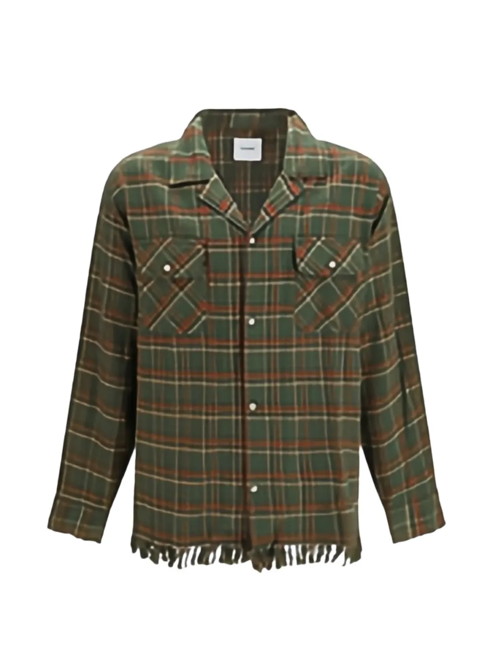 FOUND raw-cut fringed plaid camp shirt
