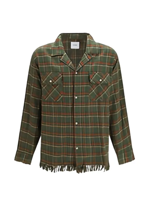 FOUND raw-cut fringed plaid camp shirt