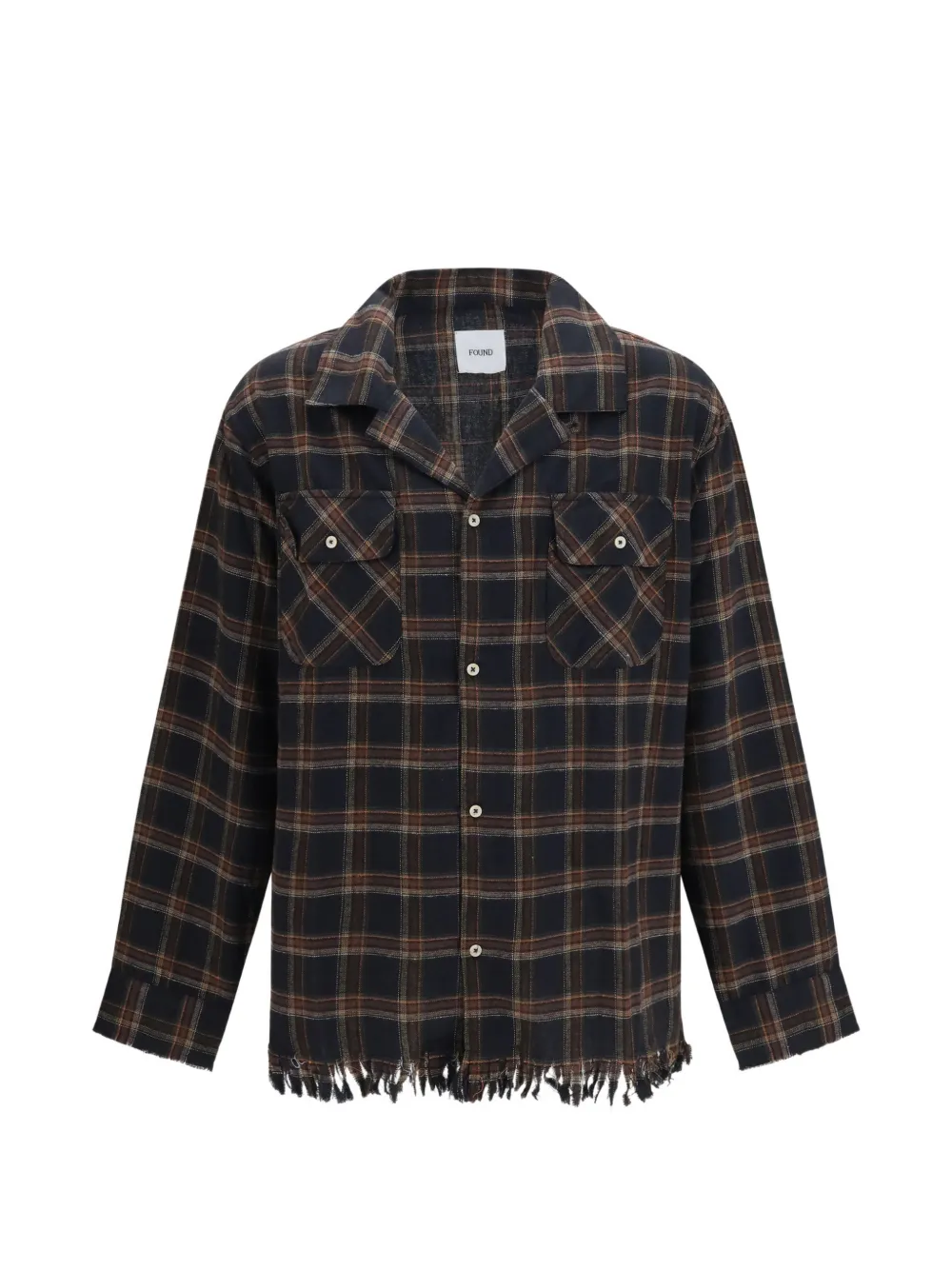 FOUND raw-cut fringe plaid shirt