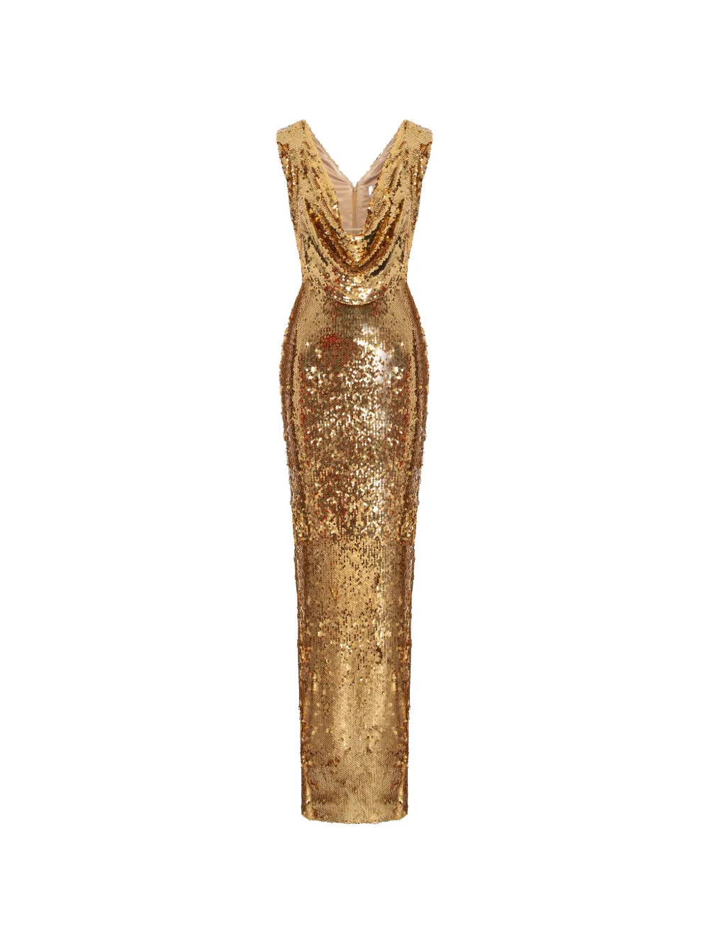 V:PM ATELIER Moore sequin-embellished cowl-neck maxi dress Goud