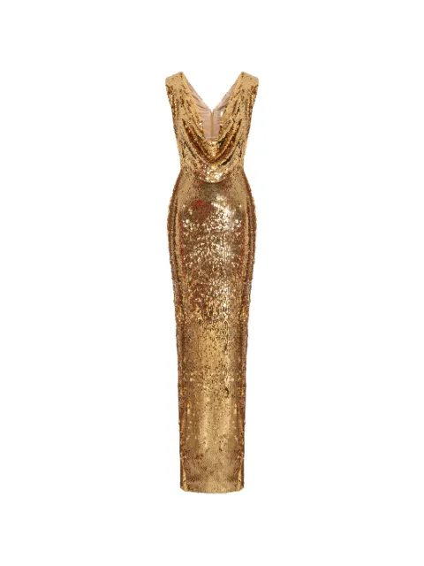 V:PM ATELIER vestido largo Moore con lentejuelas y cuello desbocado
