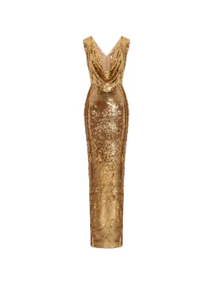 knitted gold dress Metallic Knit Side Slit Lace Maxi Size:US size 24W main image 0