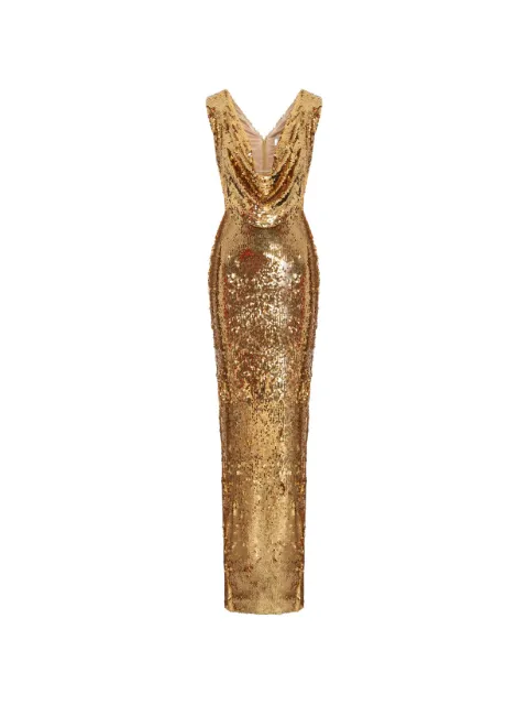 V:PM ATELIER vestido largo Moore con lentejuelas y cuello desbocado