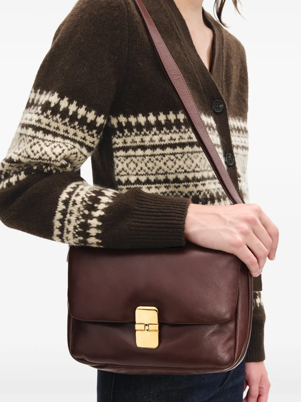 A.P.C. Grace leren schoudertas met klepsluiting Bruin