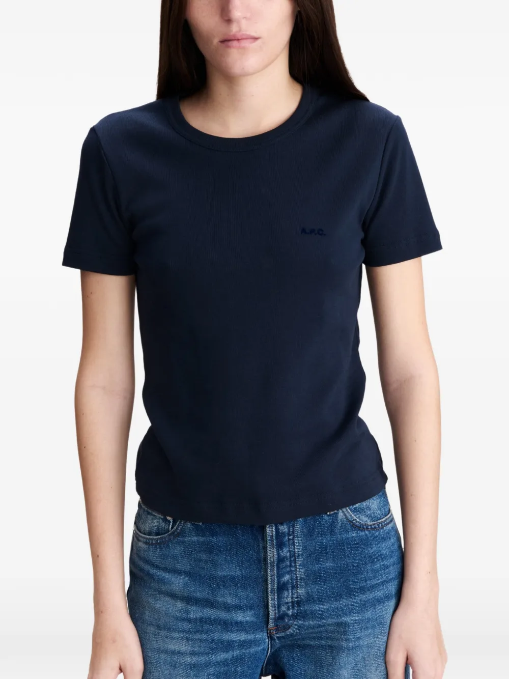 A.P.C. T-shirt met geborduurd logo Blauw