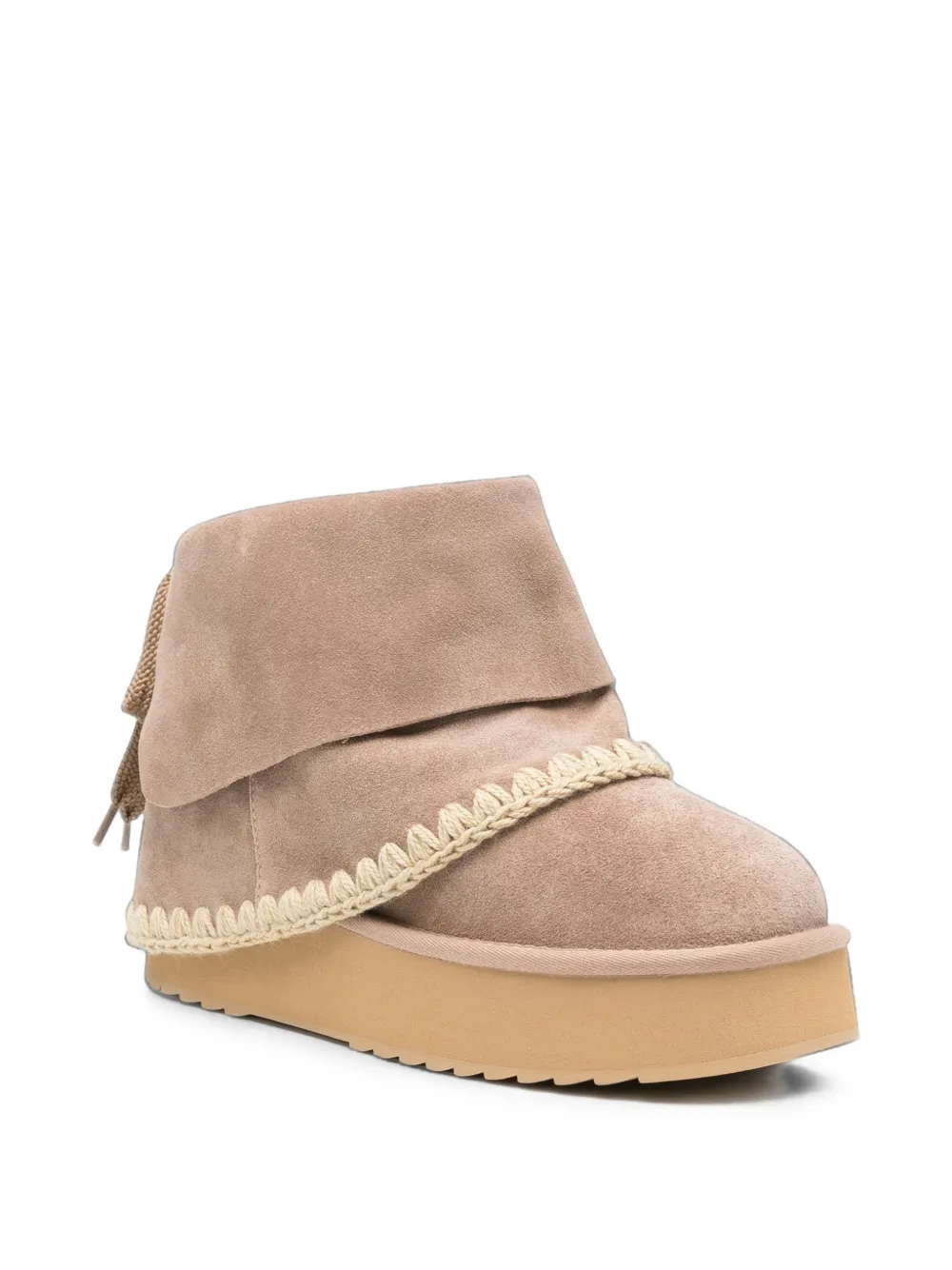 Mou crochet-trim ankle boots Beige