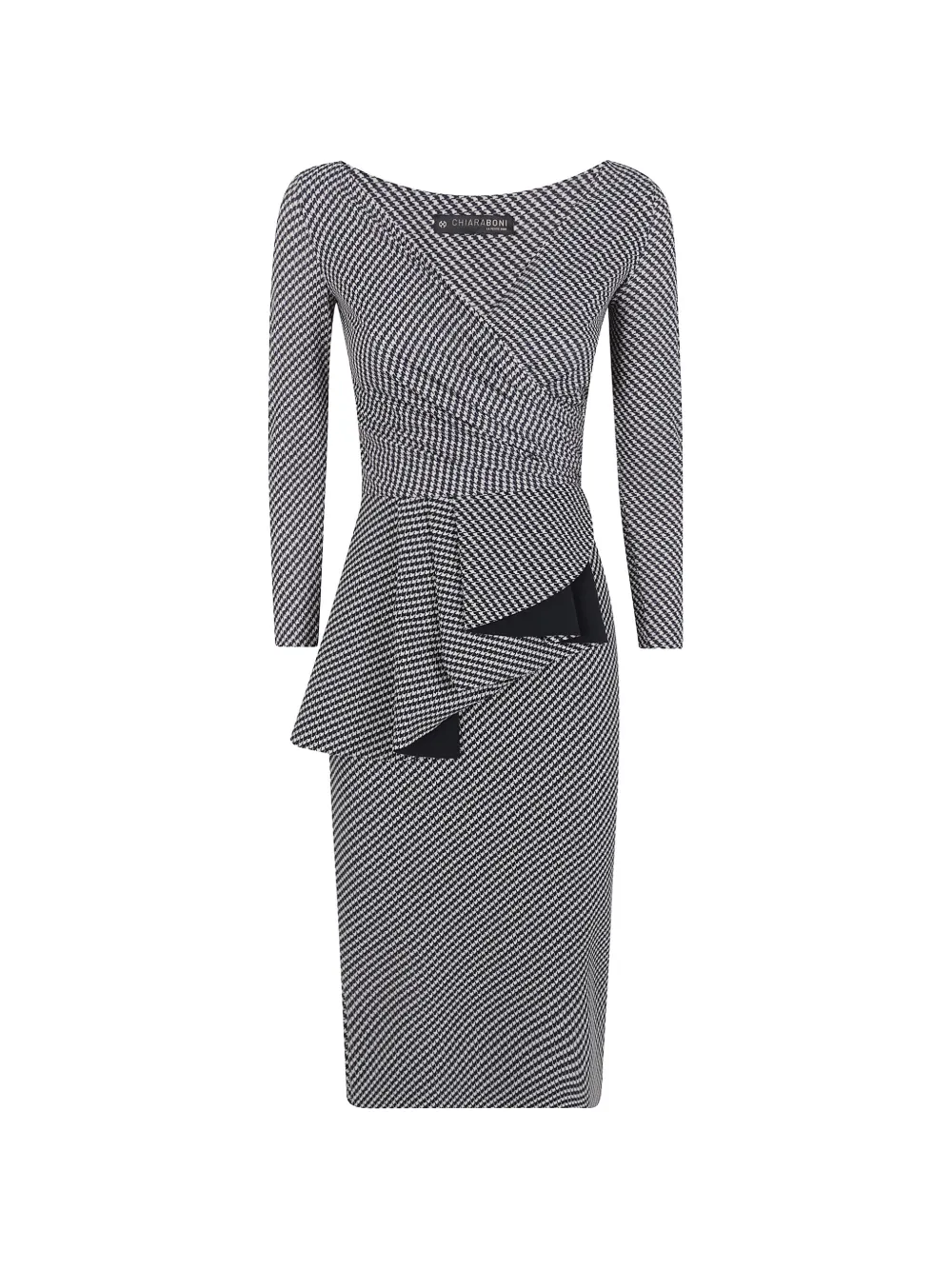 Chiara Boni La Petite Robe Houndstooth Peplum Midi Dress In Black