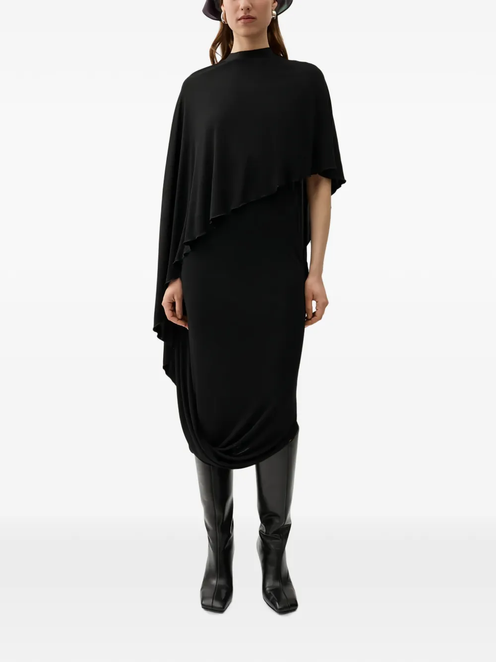 Rodebjer Kate asymmetrische midi-jurk met cape Zwart