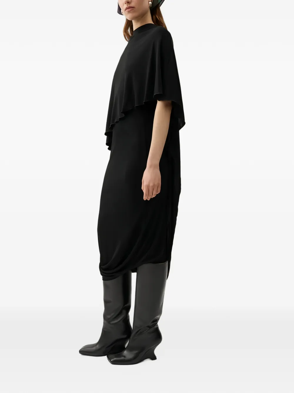 Rodebjer Kate asymmetrische midi-jurk met cape Zwart