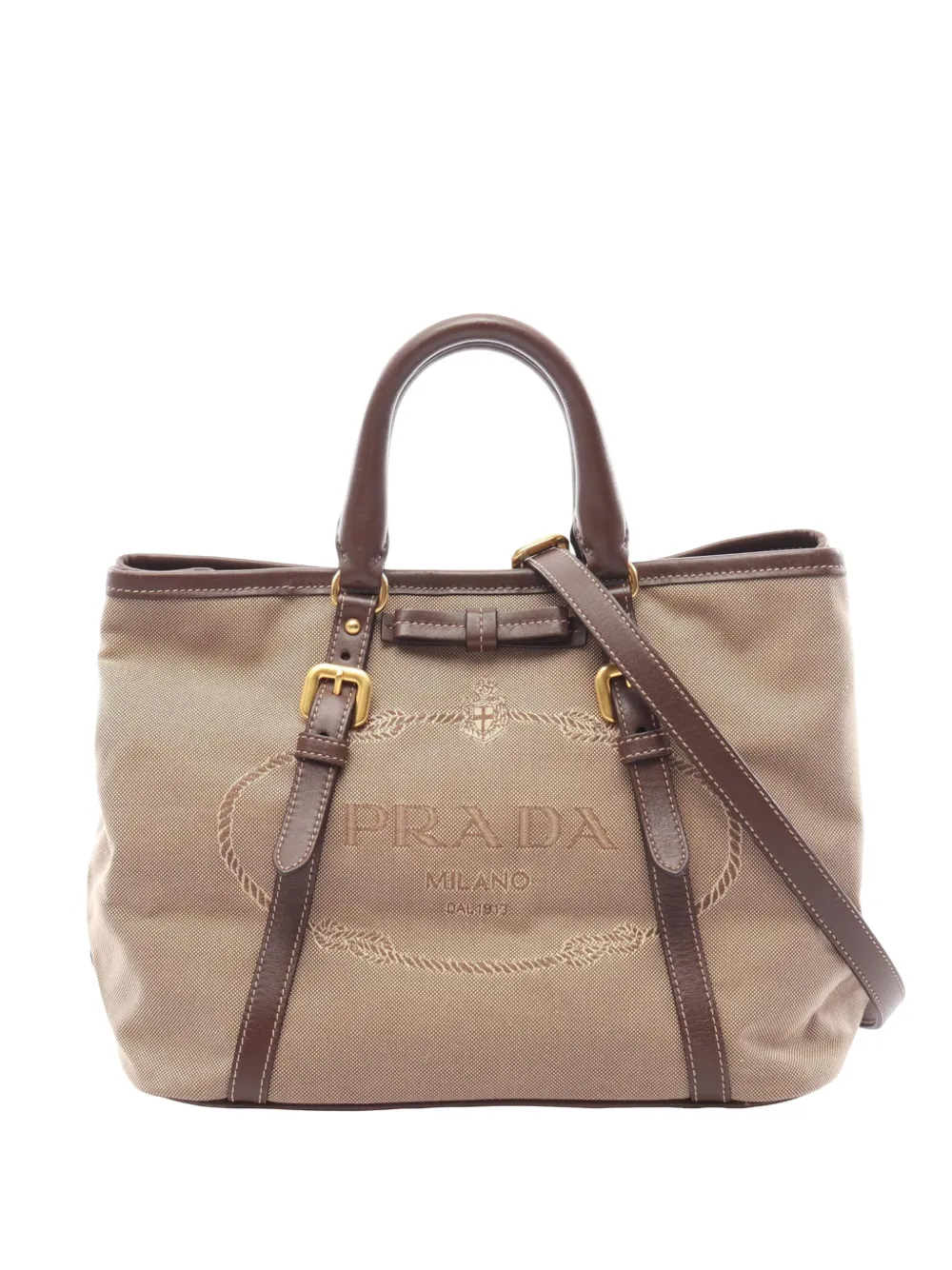 Prada Pre-Owned 2013-2026 Canvas Canapa Logo Bow satchel - Nude