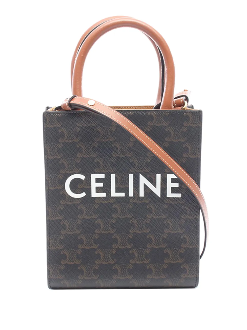 Celine Pre-Owned Borsa a tracolla Vertical Cabas Triomphe mini in tela cerata 2000-2026 - Marrone