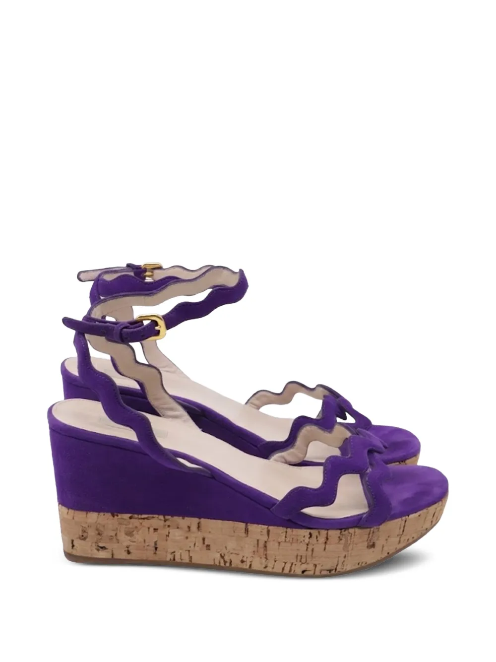 Prada Pre-Owned wavy strap wedge sandals - Viola