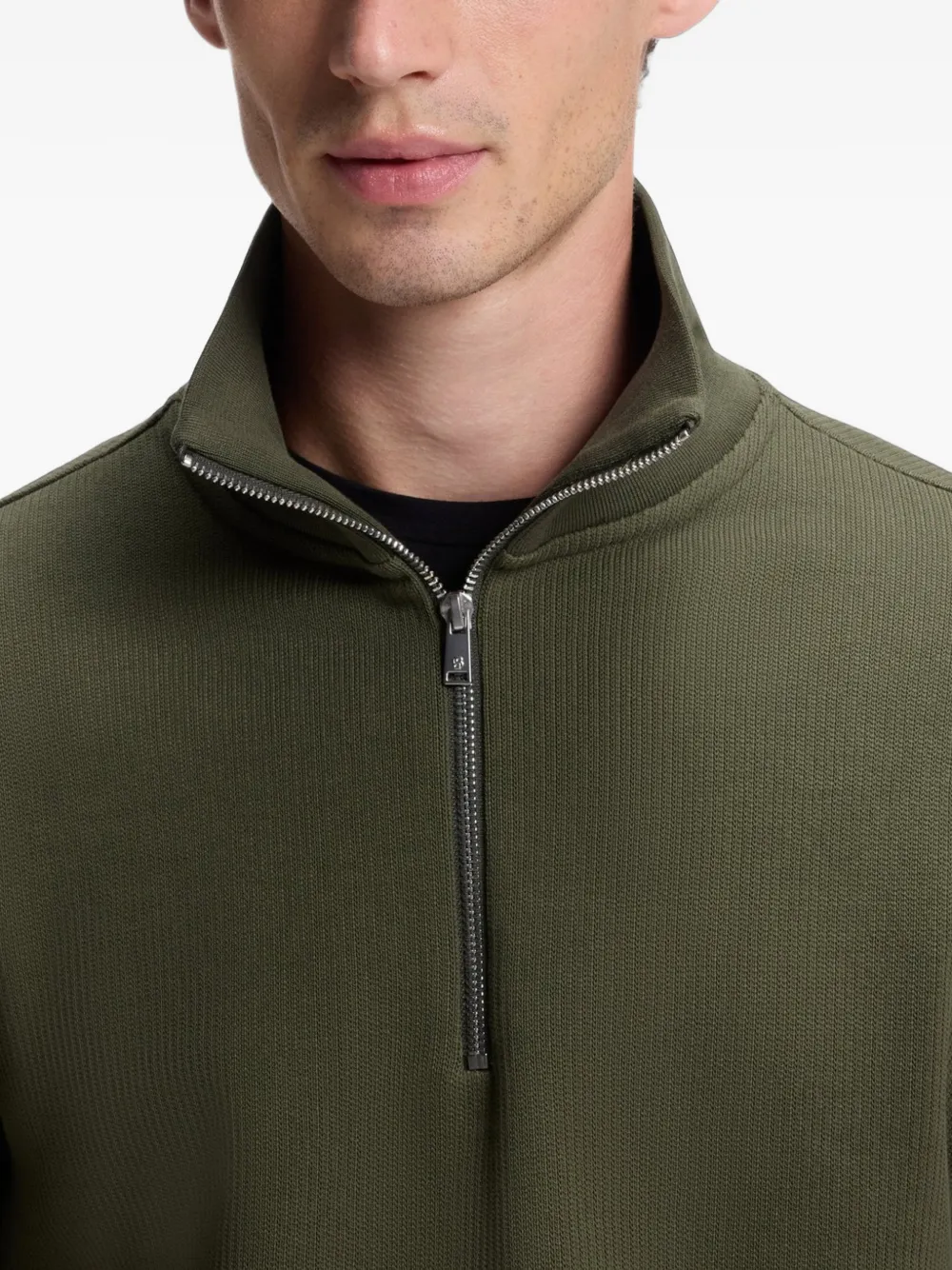 HUGO quarter-zip ribbed sweater Groen