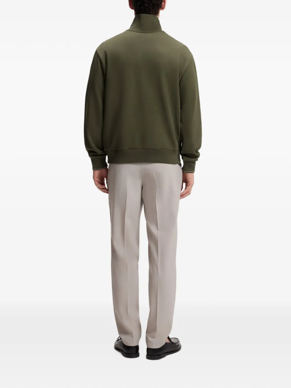 HUGO quarter-zip ribbed sweater Groen