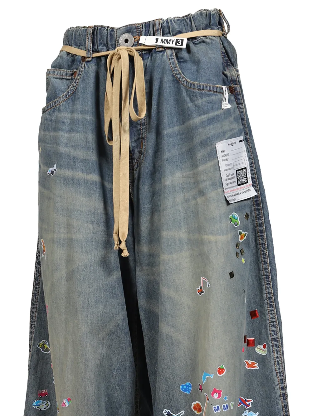 Maison MIHARA YASUHIRO Denim broek met wijde pijpen en Kids Sticker-print Blauw