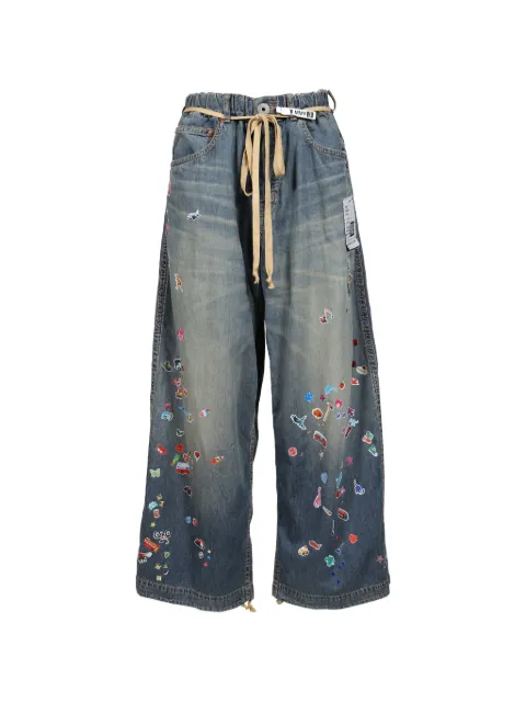 Maison MIHARA YASUHIRO kids-sticker printed wide denim pants