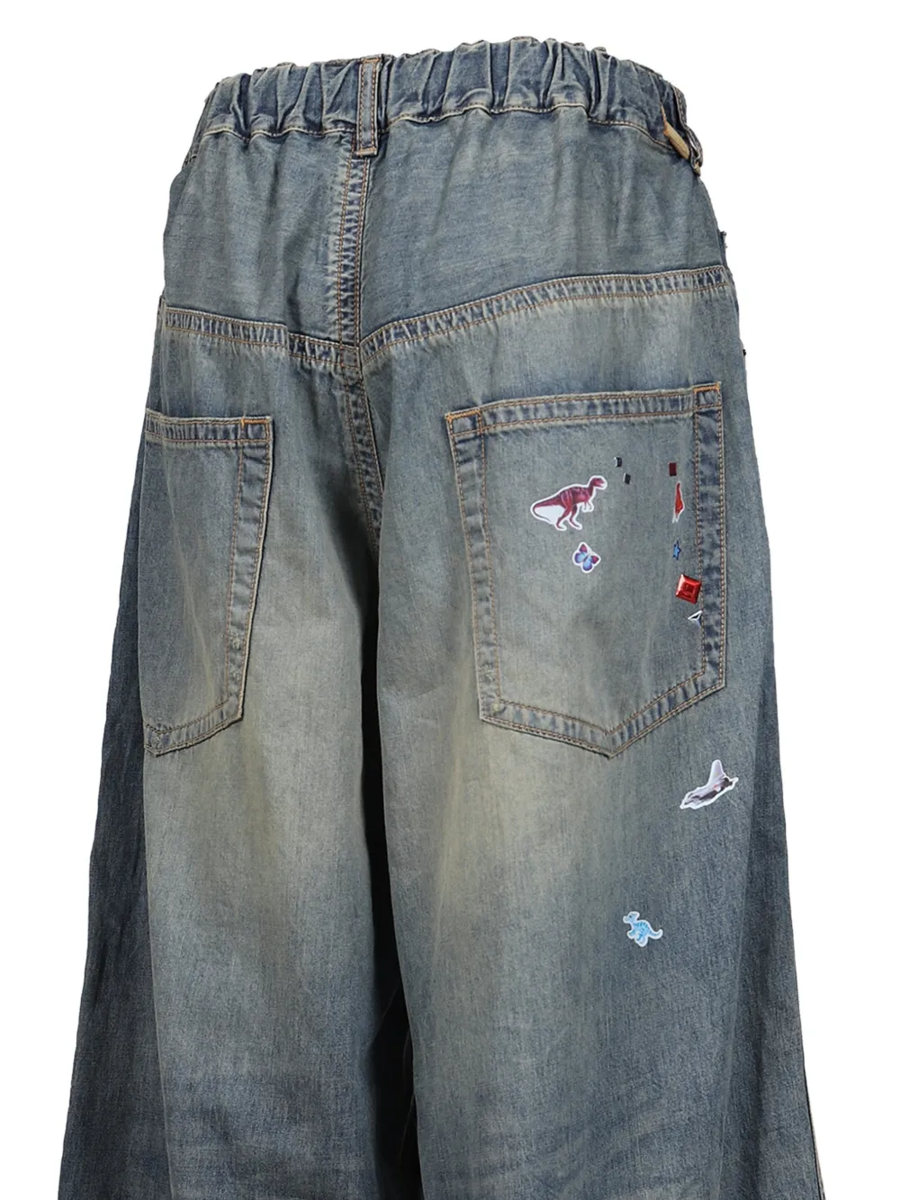 Maison MIHARA YASUHIRO Denim broek met wijde pijpen en Kids Sticker-print Blauw