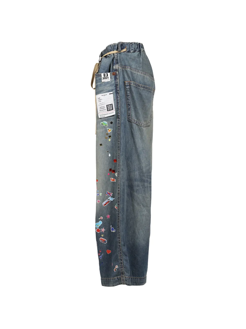 Maison MIHARA YASUHIRO Denim broek met wijde pijpen en Kids Sticker-print Blauw