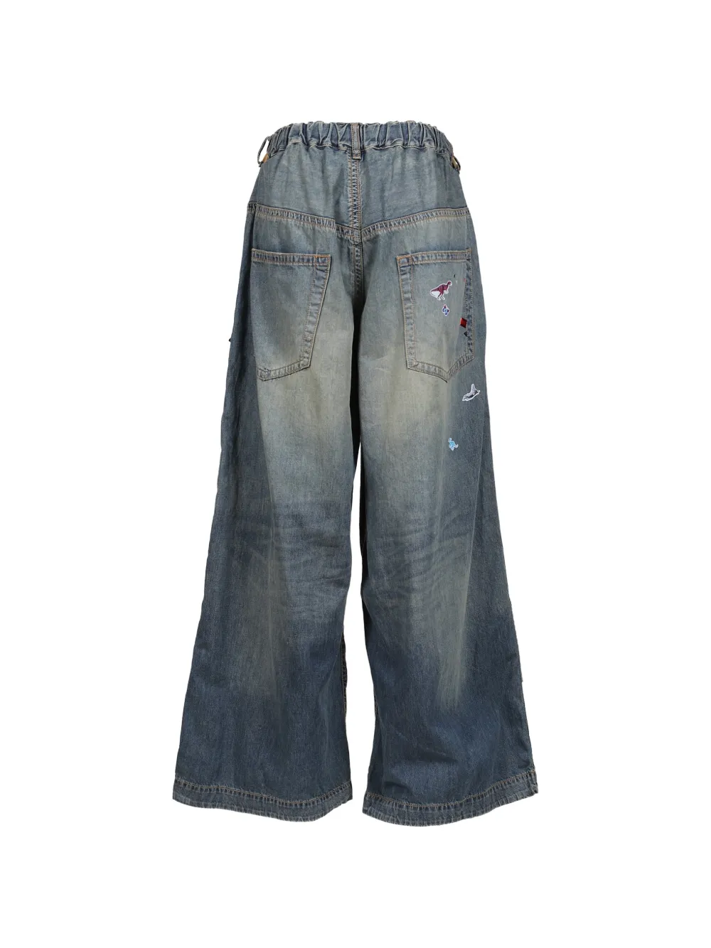 Maison MIHARA YASUHIRO Denim broek met wijde pijpen en Kids Sticker-print Blauw