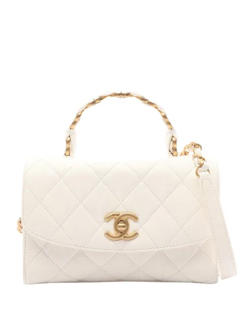 CHANEL Pre-Owned 2020 Mini Quilted Crumpled Lambskin CC Links Top Handle Flap satchel