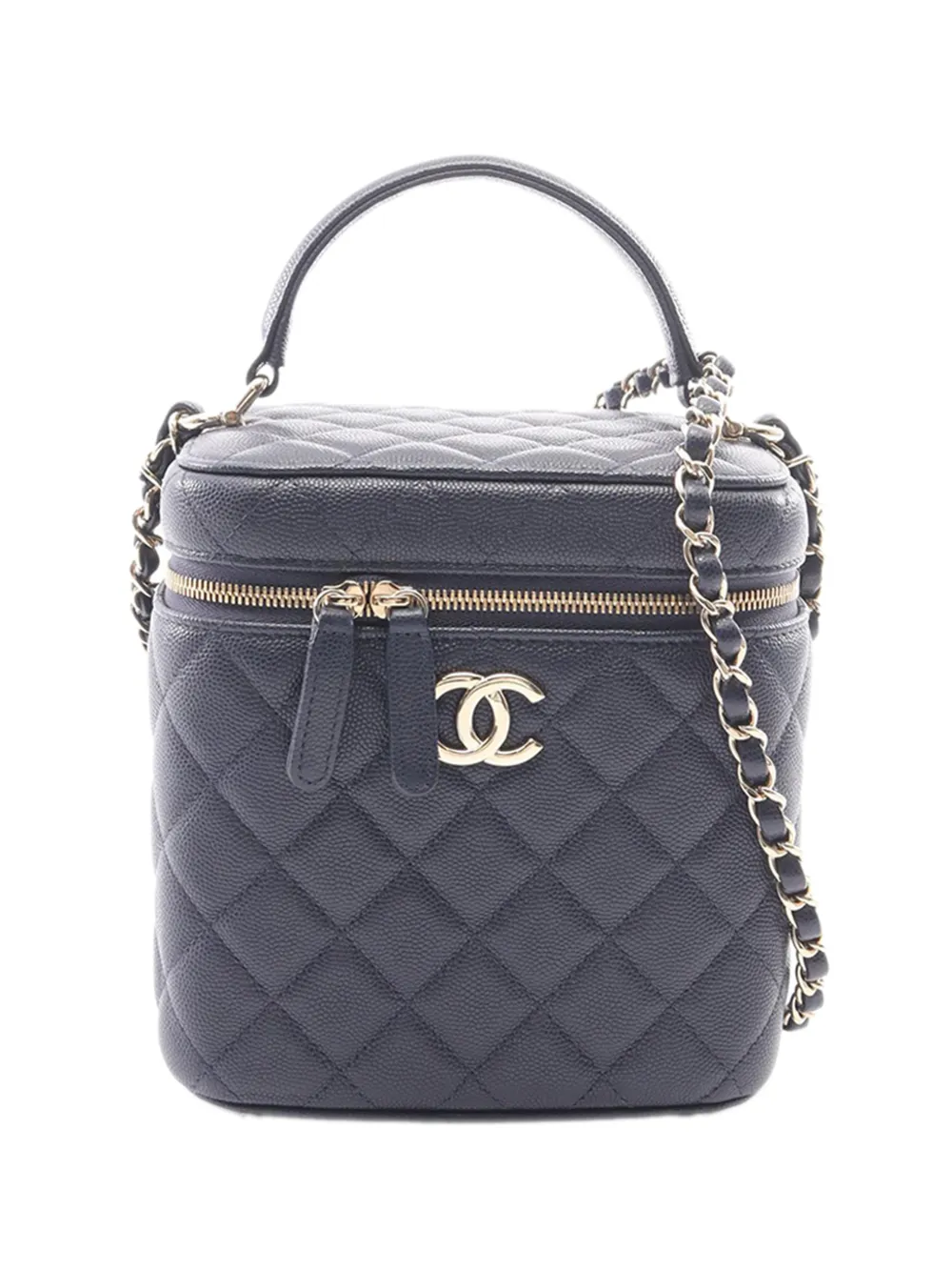 CHANEL Pre-Owned 2020 CC Quilted Caviar Top Handle Vanity Case with Chain satchel - Blau