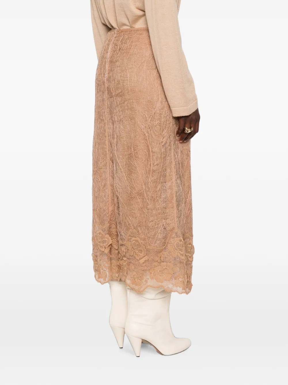 Fabiana Filippi Midi-rok met bloemenkant Beige