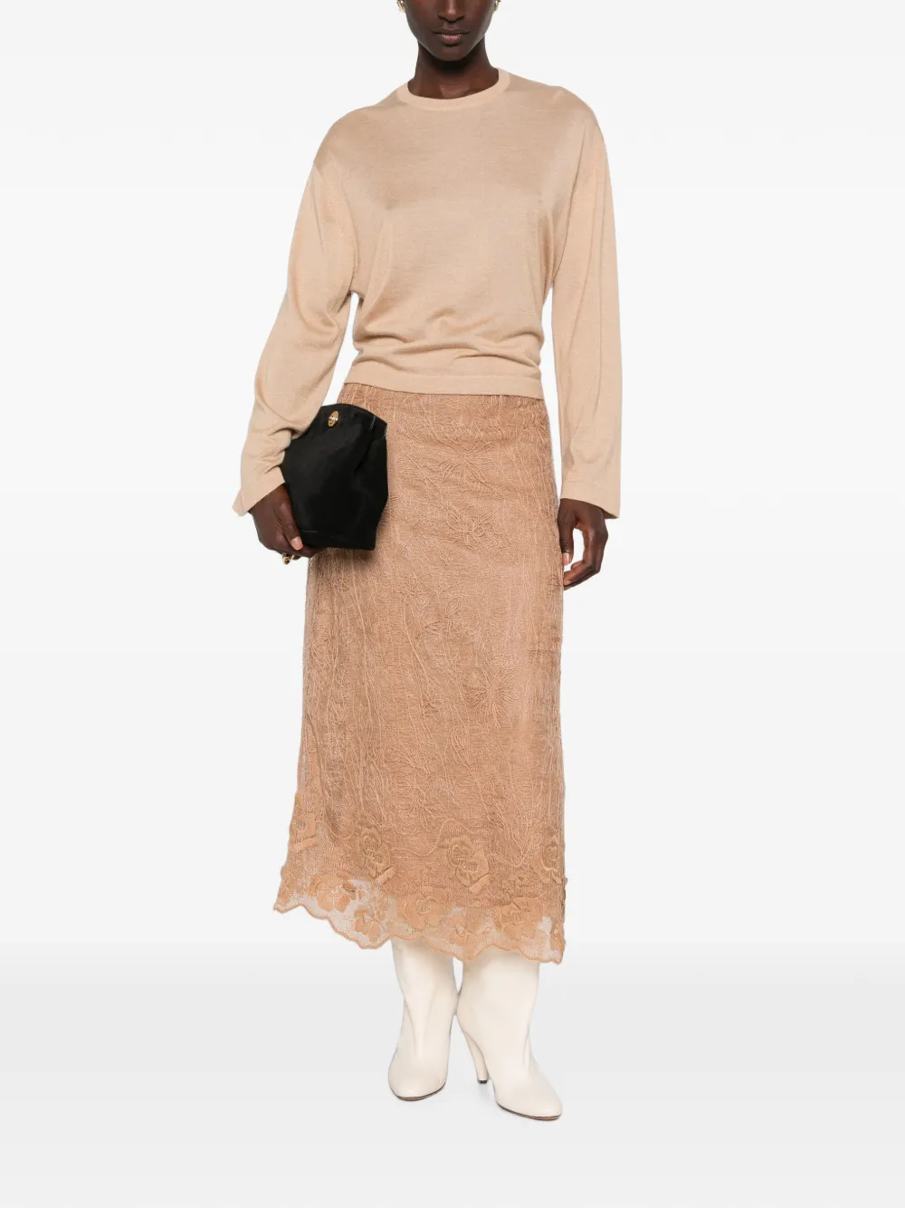 Fabiana Filippi Midi-rok met bloemenkant Beige