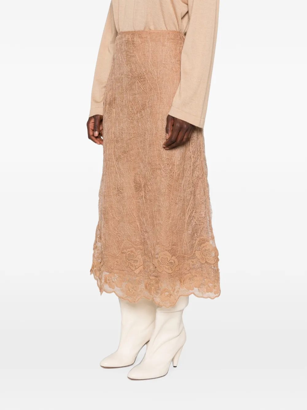 Fabiana Filippi Midi-rok met bloemenkant Beige