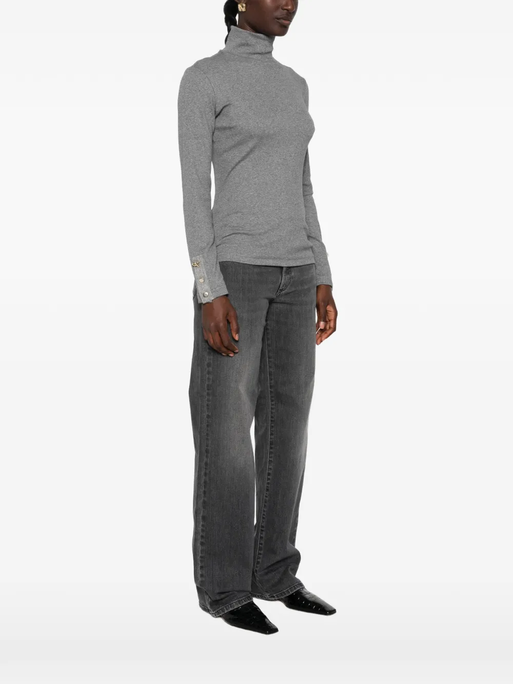 Fabiana Filippi T-shirt met col en knoopmanchetten Grijs