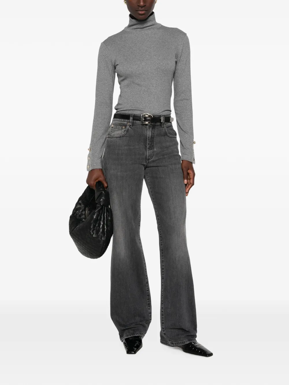 Fabiana Filippi T-shirt met col en knoopmanchetten Grijs