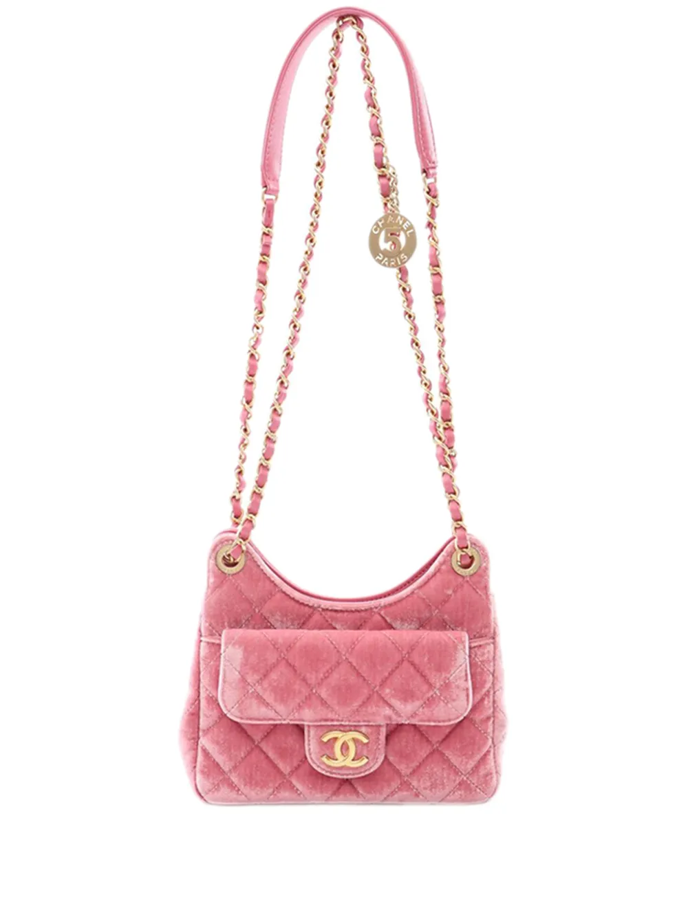 CHANEL Pre-Owned Borsa a tracolla Wavy CC in velluto trapuntato piccola 2021-2026 - Rosa