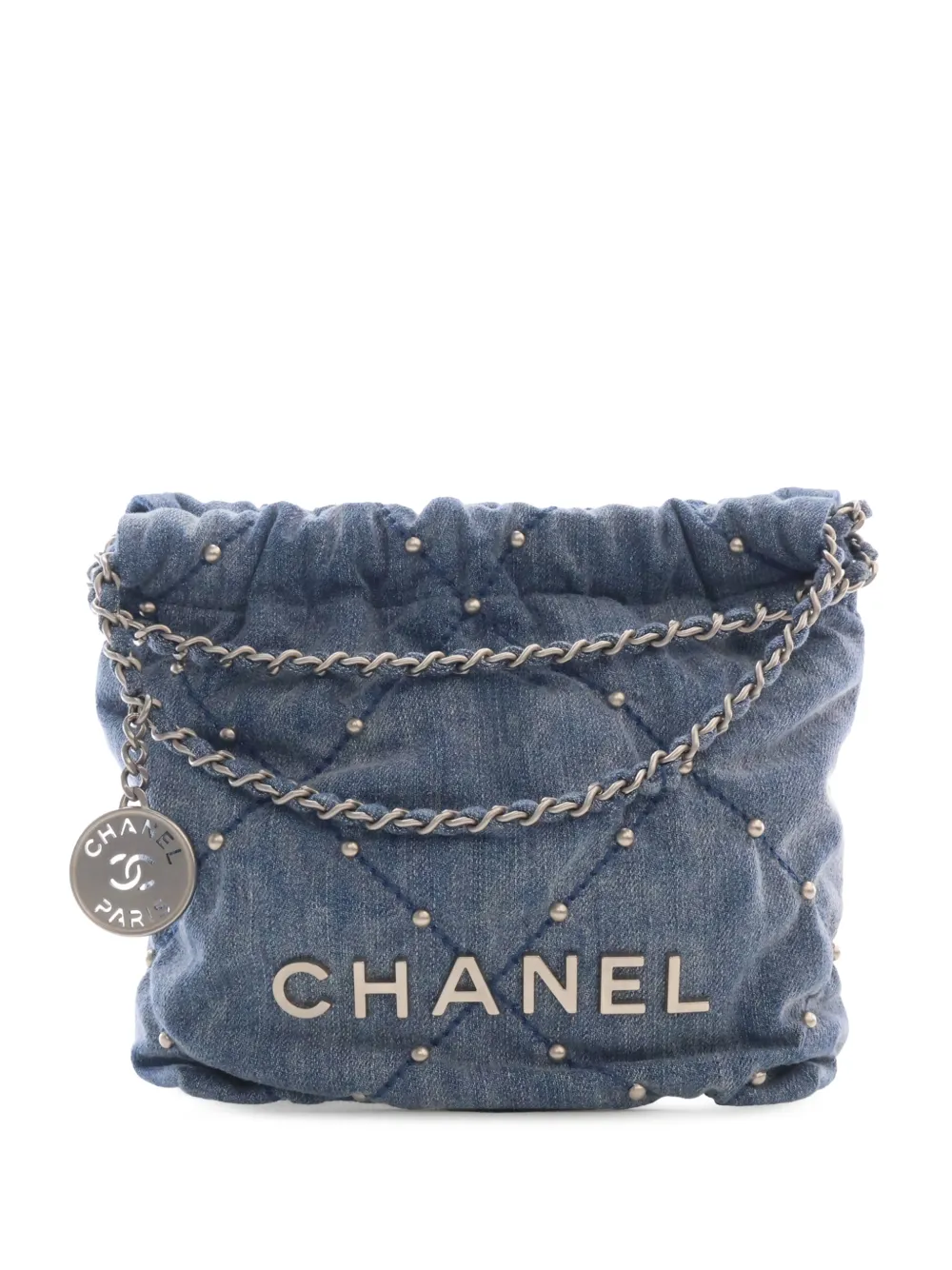 CHANEL Pre-Owned 2021-2026 Mini Denim Studded 22 Handbag satchel - Blu