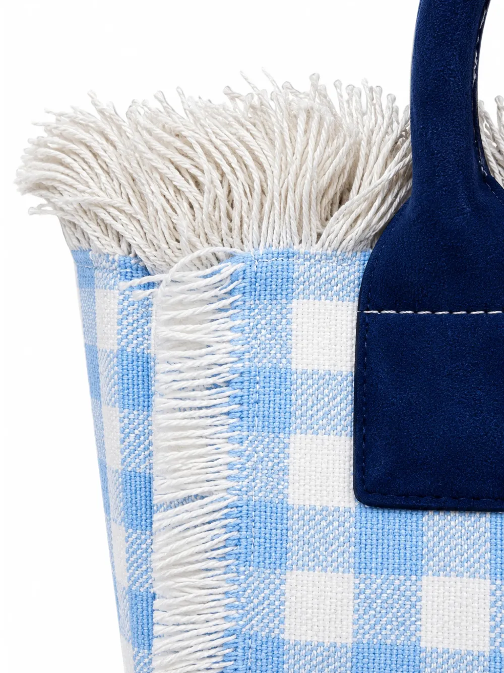 MC2 Saint Barth Mini-shopper met gingham-ruit en franje Blauw