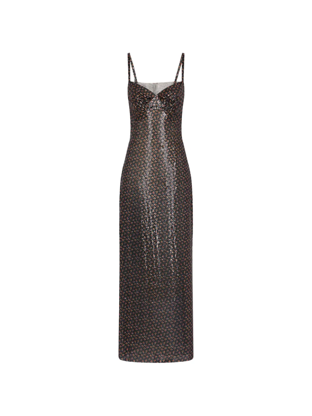 Rabanne hand assembled long dress in black Liberty-print mesh