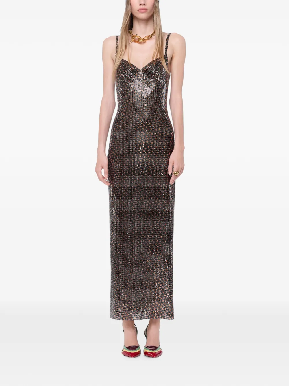 Rabanne Maxi-jurk met Liberty-print en mesh Zwart