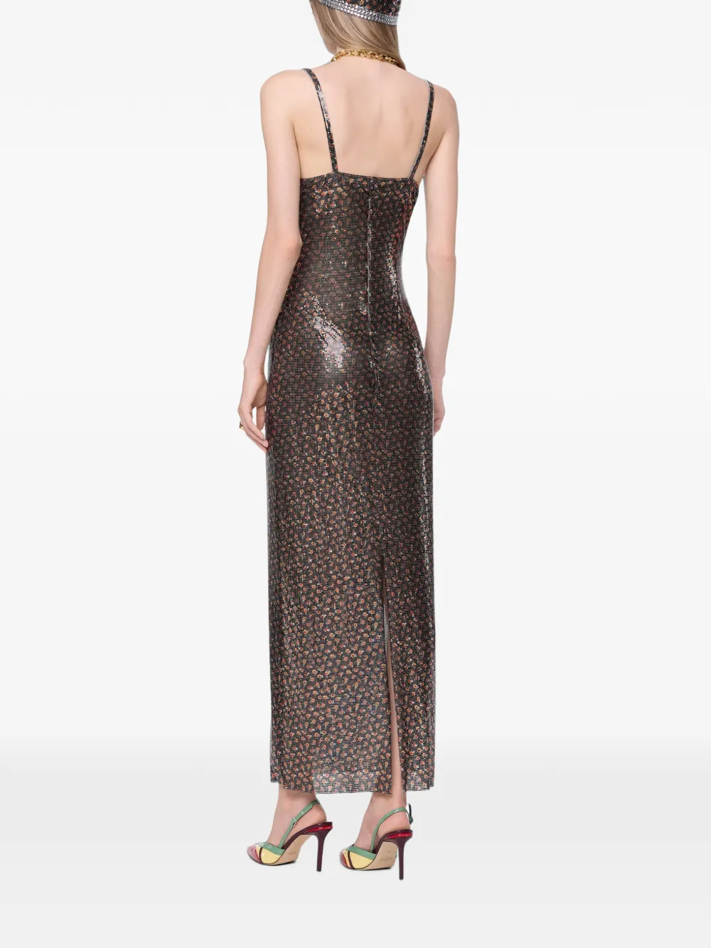 Rabanne Maxi-jurk met Liberty-print en mesh Zwart
