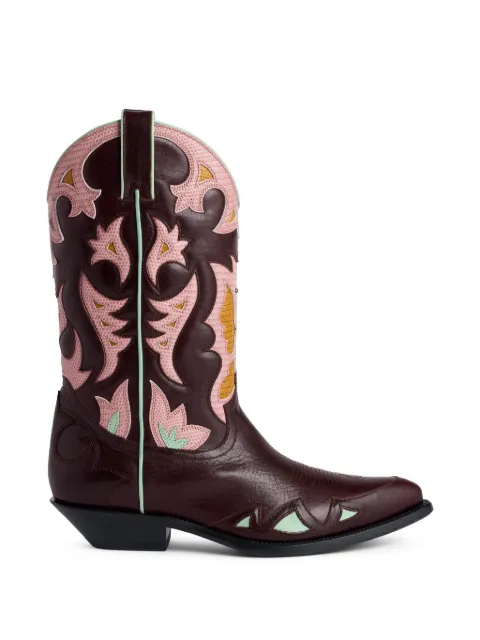 Rabanne brown crackled leather Santiag boots