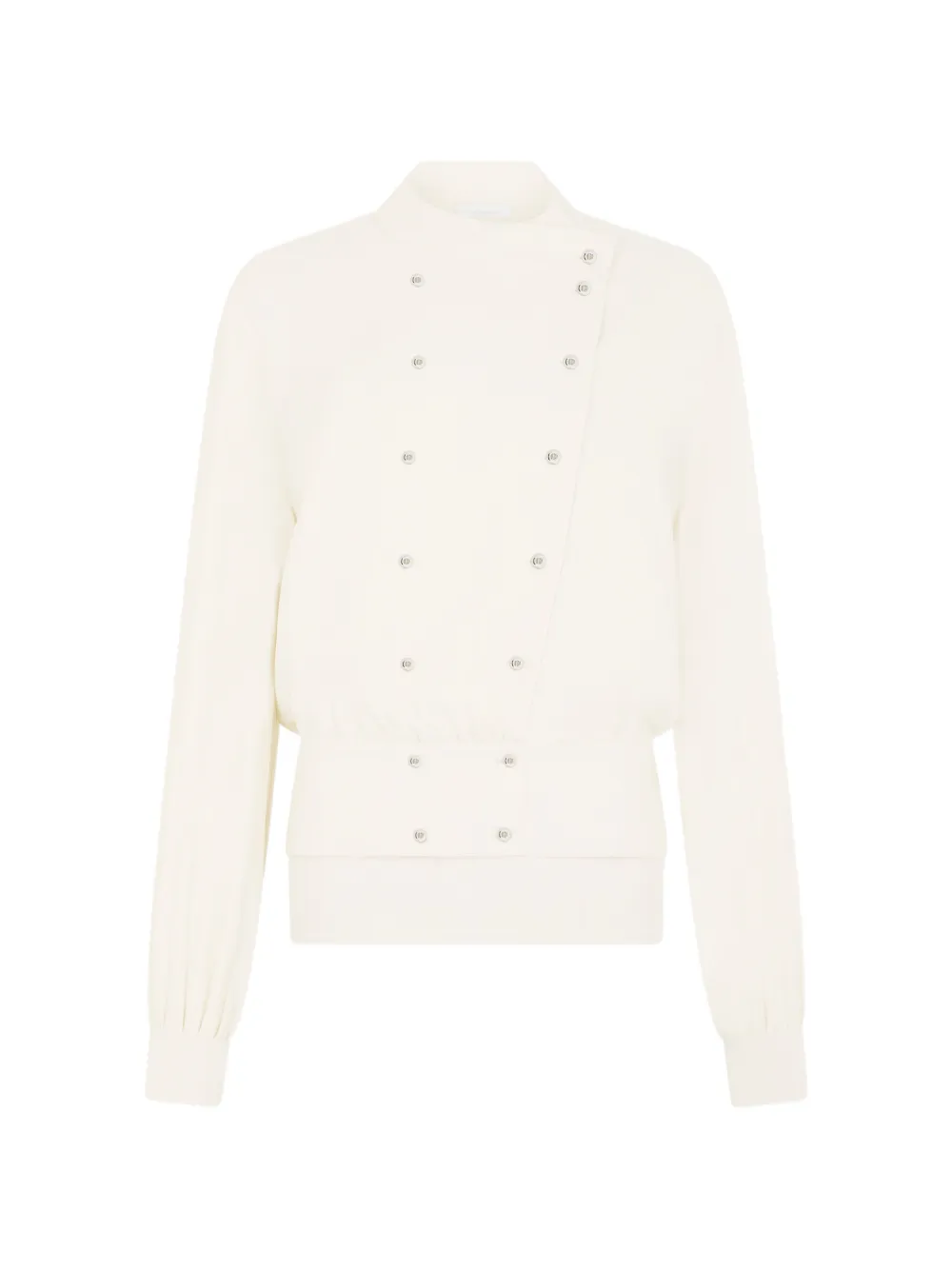 Rabanne Beige crêpe blouse met parel-geïnspireerde sieradenknopen