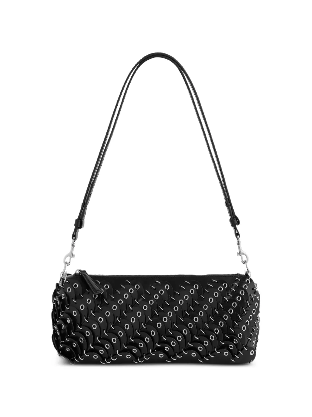 Rabanne Borsa piccola in pelle nera con occhielli color argento - Nero