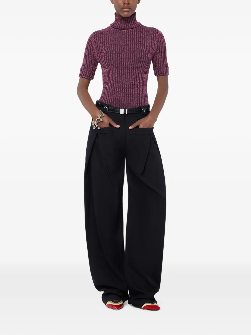 Rabanne Pantalon van zwarte wol met wijde pijpen
