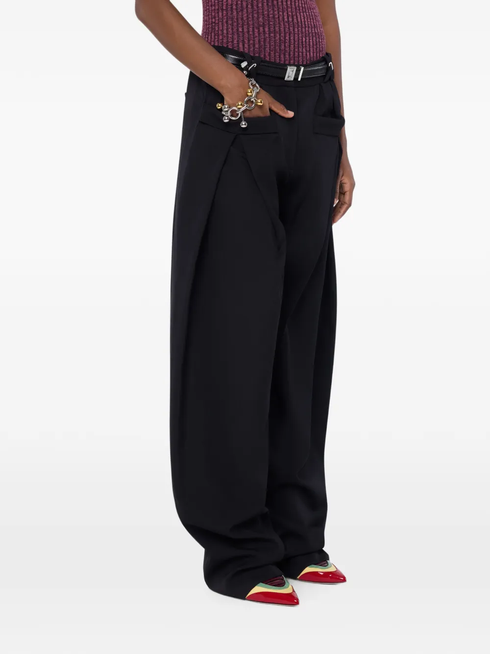 Rabanne Pantalon van zwarte wol met wijde pijpen