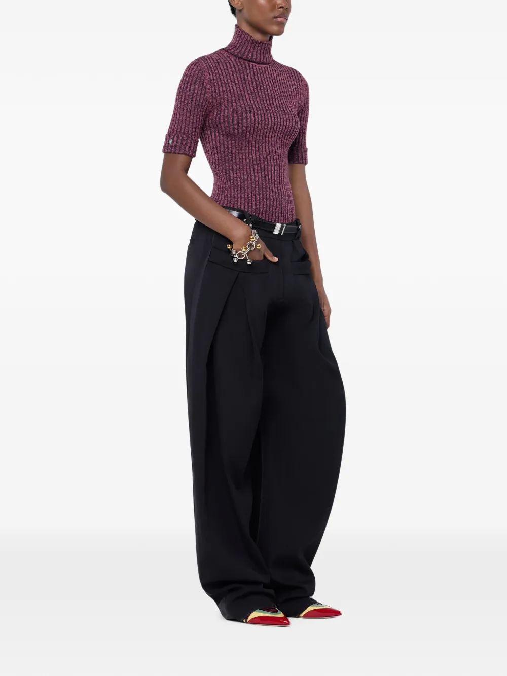 Rabanne Pantalon van zwarte wol met wijde pijpen