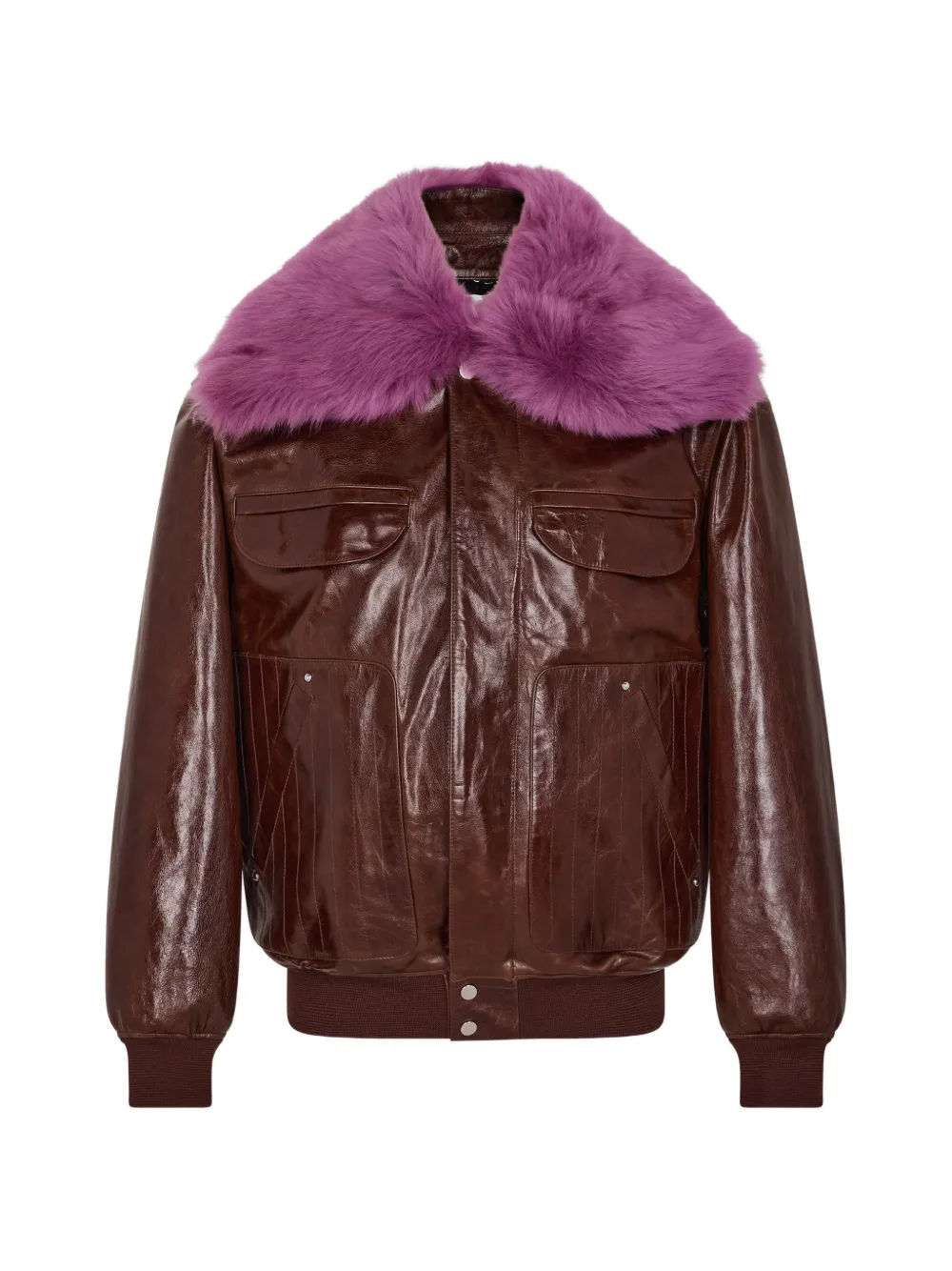 Rabanne Oversized-Bomberjacke aus Leder mit abnehmbarem Shearling-Kragen - Braun
