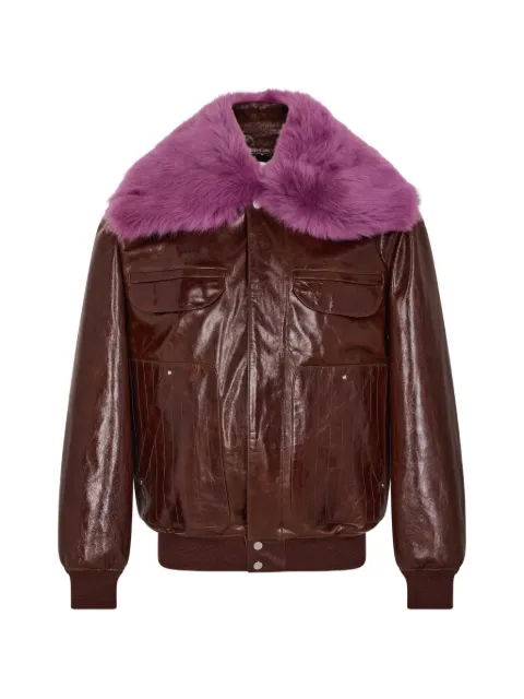 Rabanne chamarra bomber oversize de piel con cuello removible