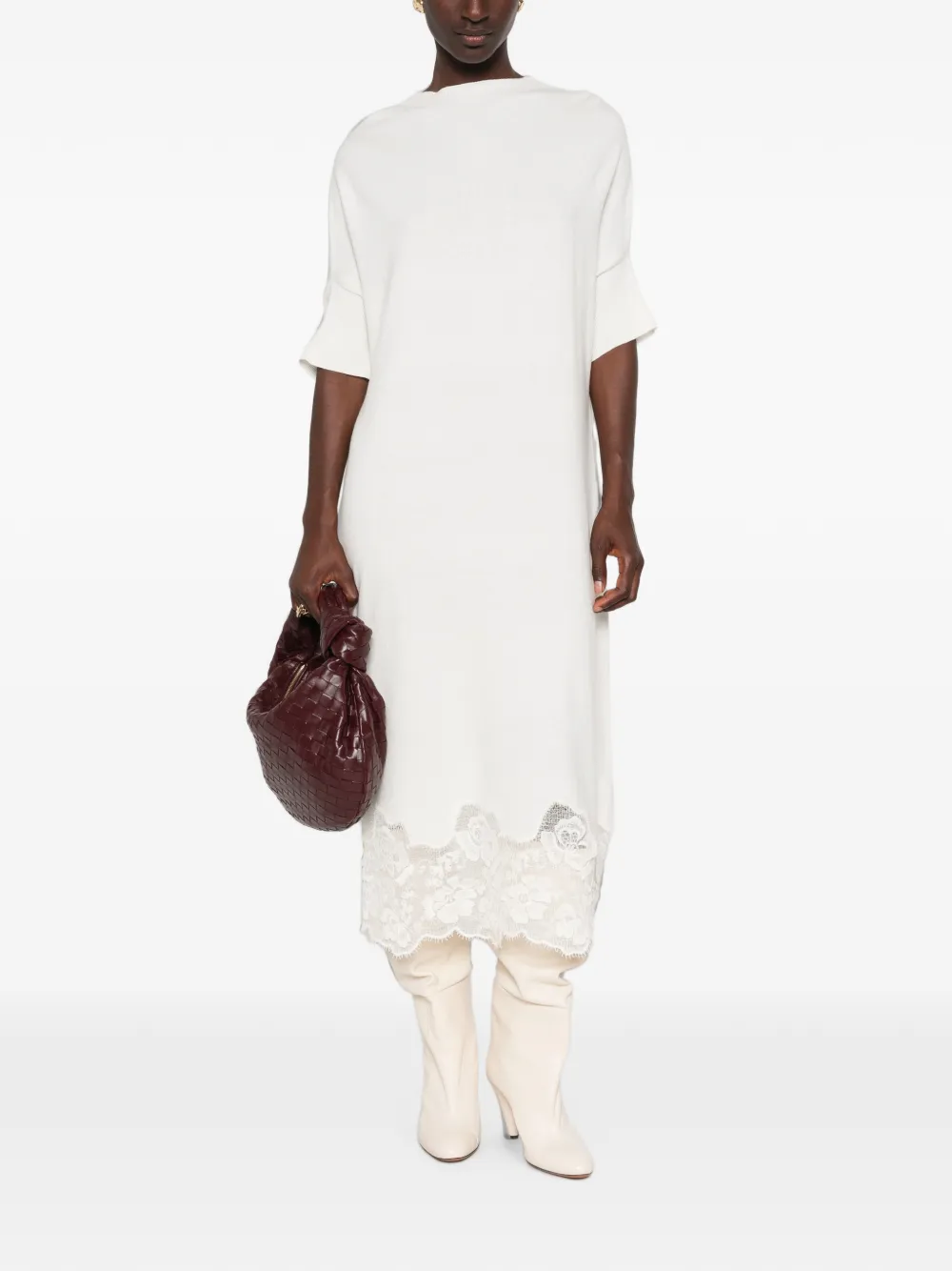 Fabiana Filippi Midi-jurk met kanten afwerking en T-shirt Wit
